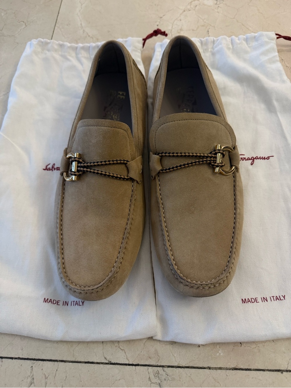Salvatore Ferragamo Men’s Front 4 Dune Suede Loafers 9.5